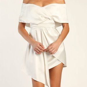 NWT Lulus Always Celebrating Ivory Satin Off-the-Shoulder Mini Dress